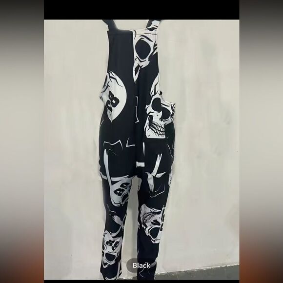 Lightweight skull,overalls with tie shoulders front pocket silky feel for summer - Picture 2 of 8